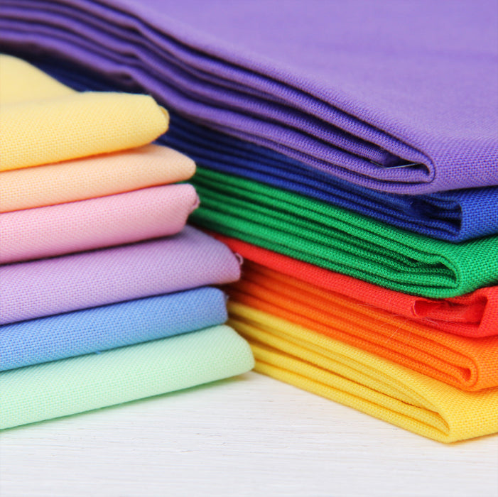 Twelve Fat Quarter Bundle - Rainbow & Pastel Solid Colors - Threadart.com