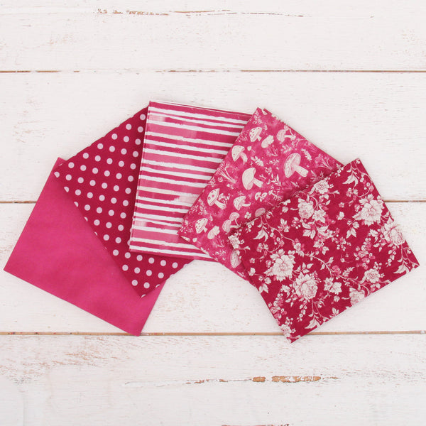 Fat Quarter Bundle - Five Burgundy Precut Cotton Fabrics - Threadart.com