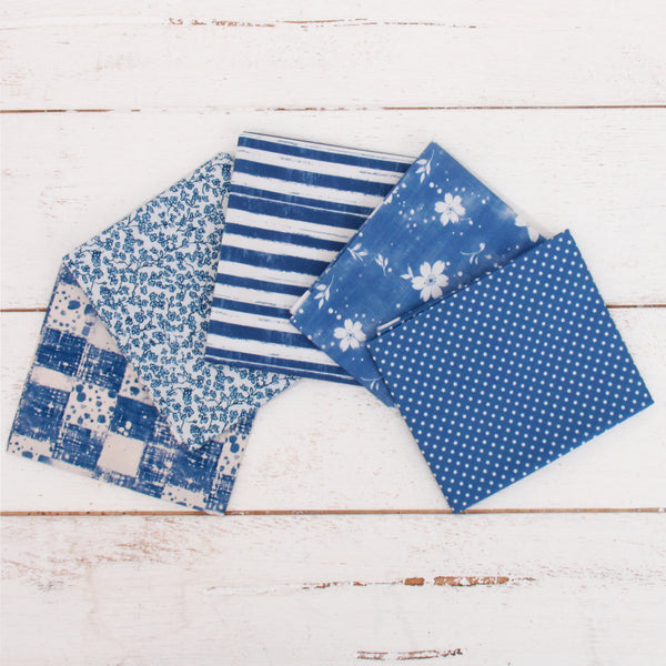 Fat Quarter Bundle - Five Denim Blue Precut Cotton Fabrics - Threadart.com