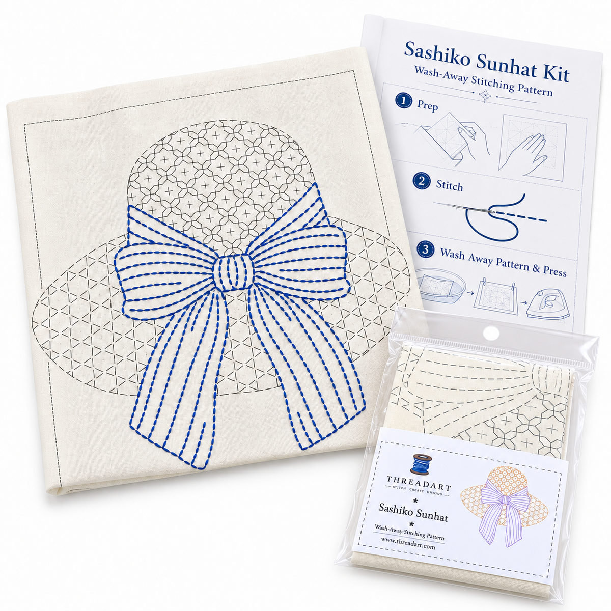 ThreadArt Pre-Printed Sashiko Cloth - Sunhat Wash-Away Design - Threadart.com