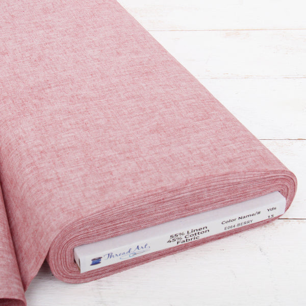 Yarn Dyed Linen Fabric By The Yard - Berry 43" Width - Homespun Cotton Linen Blend Fabric - Threadart.com