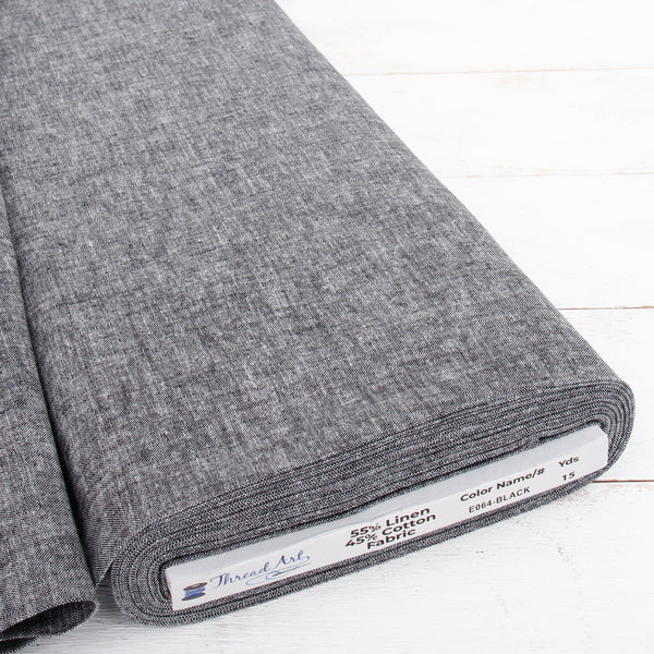 Yarn Dyed Linen Fabric By The Yard - Black 43" Width - Homespun Cotton Linen Blend Fabric - Threadart.com