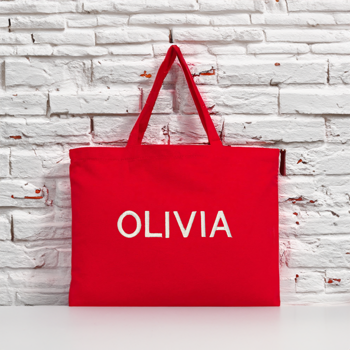 Personalized Canvas Wide Tote Bags - Custom Embroidered Text - Threadart.com