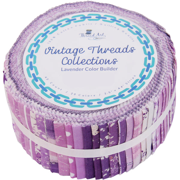 Jelly Roll - 40 Precut Fabric Strips in Lavender Prints, Premium Cotton - Threadart.com