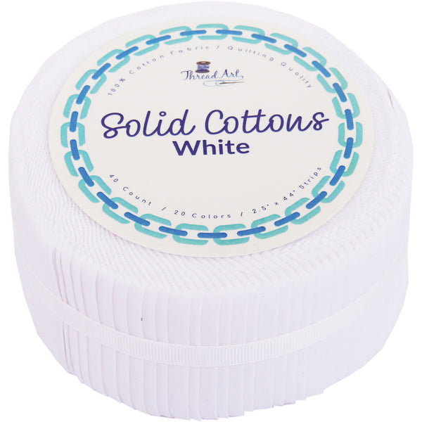 Jelly Roll - 40 Precut Fabric Strips in White, Premium Cotton - Threadart.com