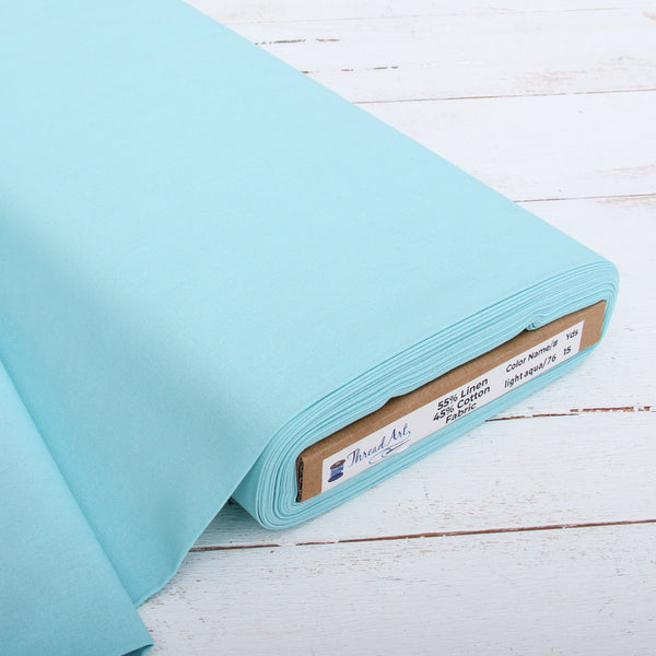 Premium Linen Fabric By The Yard - Light Aqua 55" Width - Cotton Linen Blend Fabric - Threadart.com