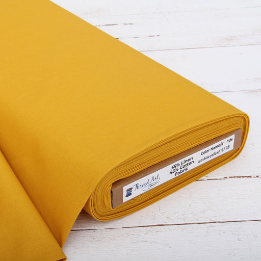 Premium Linen Fabric By The Yard - Sunshine Yellow 55" Width - Cotton Linen Blend Fabric For Embroidery, Apparel, Cross Stitch - Threadart.com