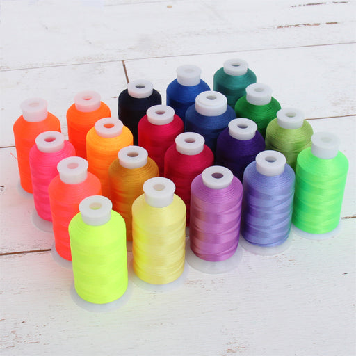20 Colors of Polyester Embroidery Thread Set - Neon Bright Colors - Threadart.com