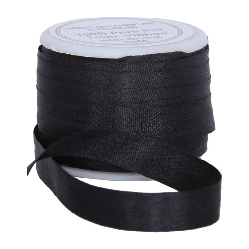 Silk Ribbon 7mm Black x 10 Meters No. 002 - Threadart.com