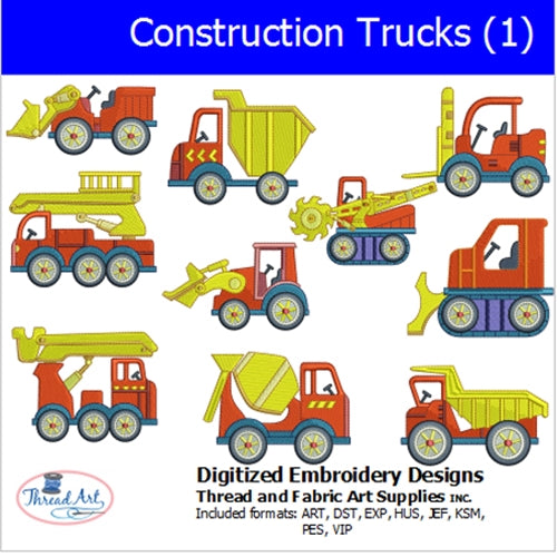 Machine Embroidery Designs - Construction Trucks(1) - Threadart.com