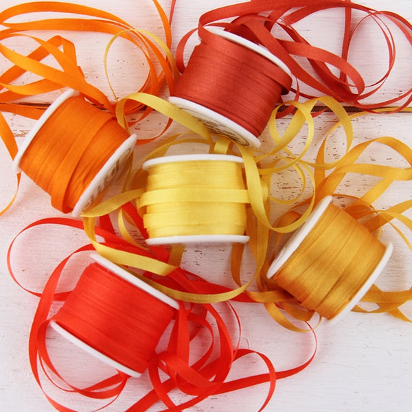 4mm Silk Ribbon Set - Orange Shades - Five Spool Collection - Threadart.com