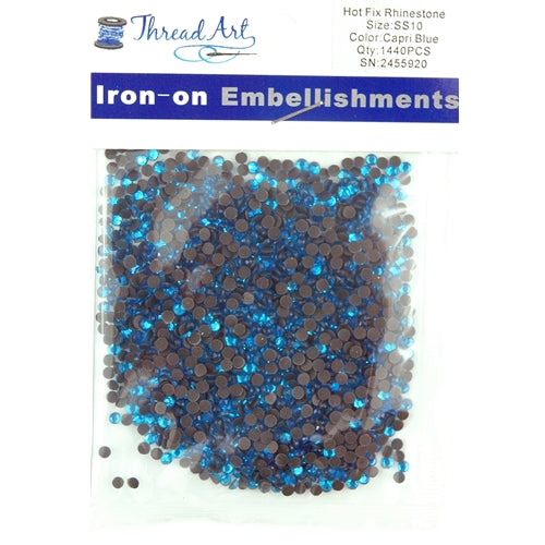 Hot Fix Rhinestones - SS10 - Capri Blue - 1440 stones - Threadart.com