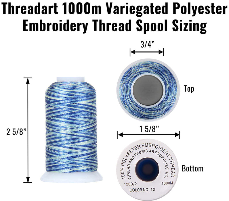 25 Colors of Variegated Multicolor Polyester Embroidery Thread Set - 1000 Meters - Threadart.com