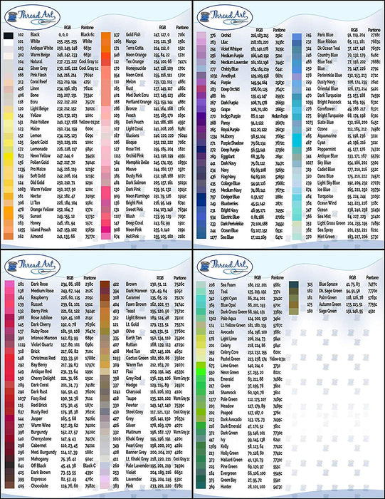 20 Colors of Rayon Thread - Essential Colors - Threadart.com
