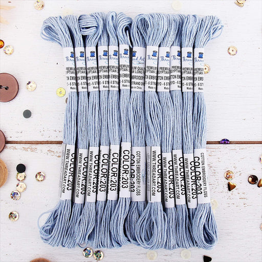 Very Light Blue Premium Cotton Embroidery Floss - Box of 12 - Six Strand Thread - No. 203 - Threadart.com