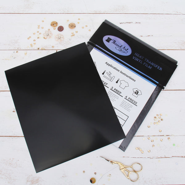 Black Iron On Vinyl - Heat Transfer Pack of Sheets - Threadart.com