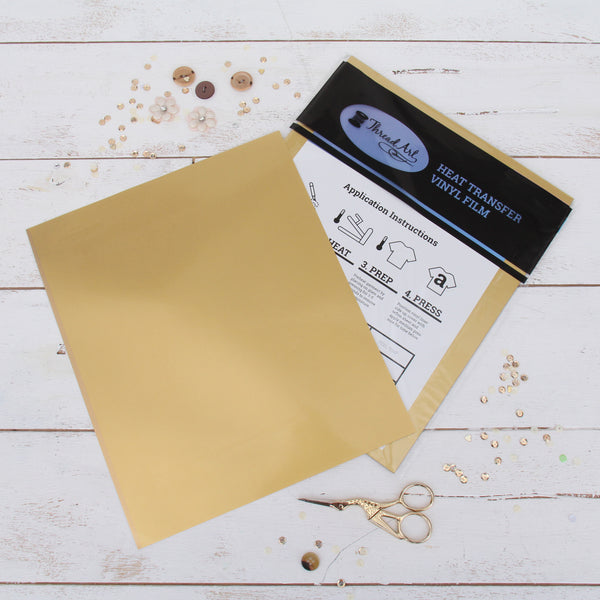 Gold Iron On Vinyl - Heat Transfer Pack of Sheets - Threadart.com