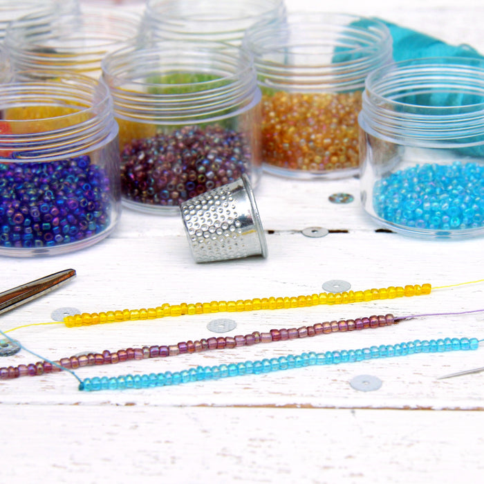 Light AB Glass Seed Beads, Size 12, Round - Threadart.com