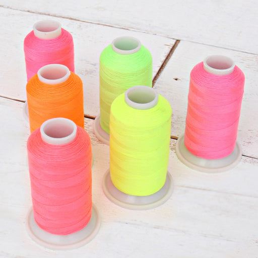 Neon Colors Polyester Sewing Thread 6 Spool Set - 600 Meter Cones - Threadart.com