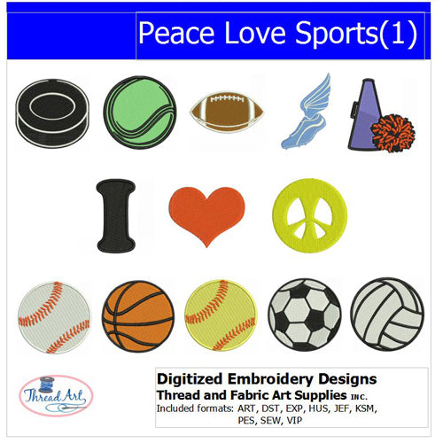 Machine Embroidery Designs - Peace Love Sports(1) - Threadart.com