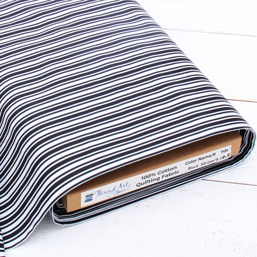 Premium Cotton Quilting Fabric Sold By The Yard - Patterned Stripe Black & White 6 - Threadart.com