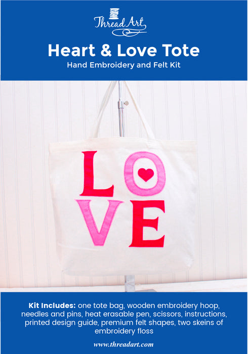 DIY Custom Felt Embroidery Tote Bag Kit - Heart Love Applique - Threadart.com
