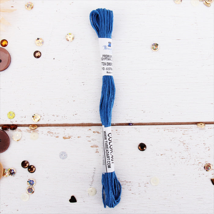 Blue Premium Cotton Embroidery Floss - Six Strand Thread - No. 407 - Threadart.com