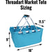 Large Market Tote Basket - Aqua - Collapsible - Threadart.com
