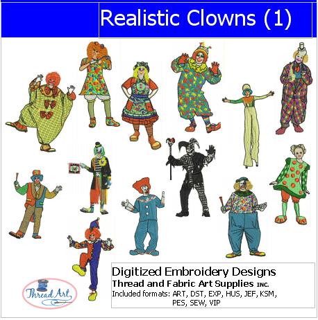 Machine Embroidery Designs - Realistic Clowns(1) - Threadart.com