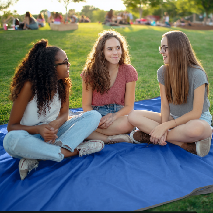 Waterproof Picnic Blanket - 79"x55" - Royal Blue/Grey - Camping Sports - Threadart.com