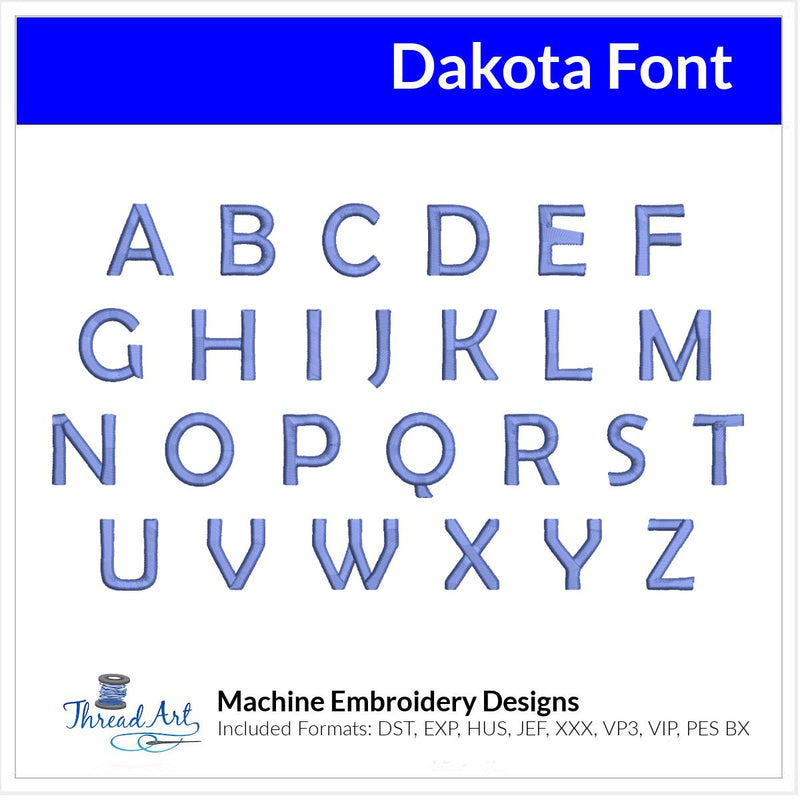 Dakota Font Machine Embroidery Design Set - Alphabet Letters Numbers BX Font - Download 9 Formats and 4 Sizes - Threadart.com