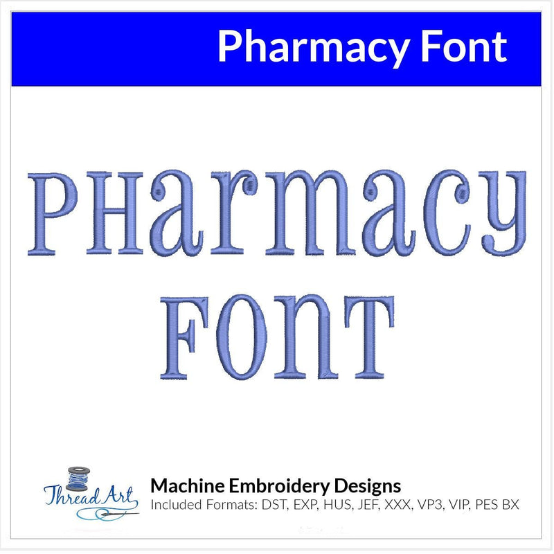Pharmacy Font Machine Embroidery Design Set - Alphabet Letters Numbers BX Font - Download 9 Formats and 4 Sizes - Threadart.com
