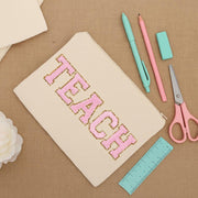 Teacher's Gift Pouch - Varsity Chenille Letters With Glitter Outline - Threadart.com