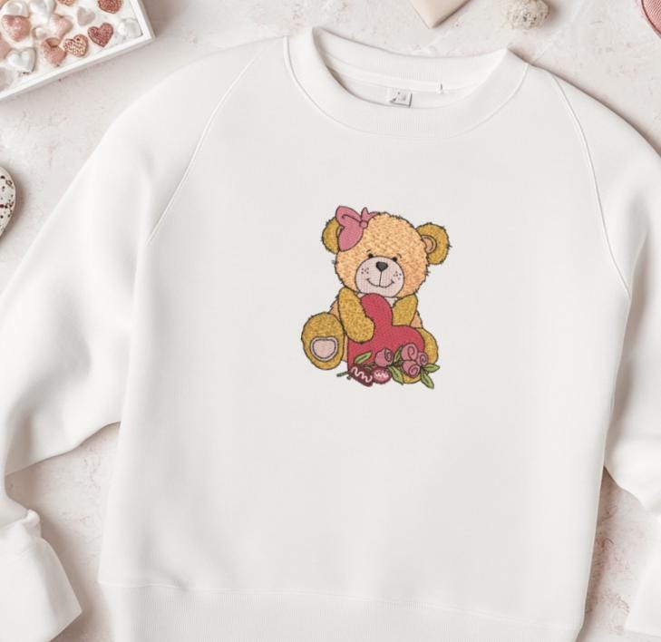Valentine Teddy Bear with Heart Machine Embroidery Design Instant Download - 3 Sizes - 8 Formats - ThreadArt - Threadart.com