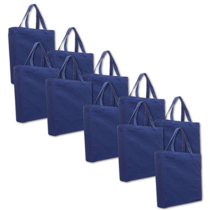 10 Pack of Blank Canvas Tote Bags - Navy Blue - 100% Cotton- 14.5x17x3 - Threadart.com