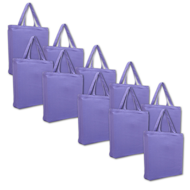 10 Pack of Blank Canvas Tote Bags - Periwinkle Blue - 100% Cotton- 14.5x17x3 - Threadart.com