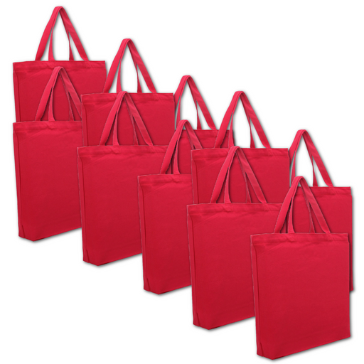 10 Pack of Blank Canvas Tote Bags - Red Color - 14.5x17x3 - 100% Cotton - Threadart.com