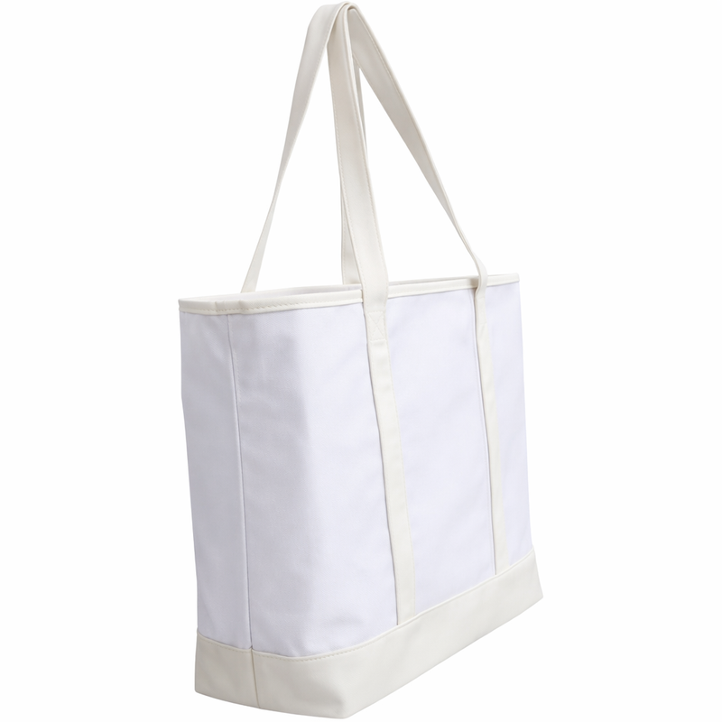 Extra Large Canvas & Leather Tote Bag - White With Natural Handles - Threadart.com