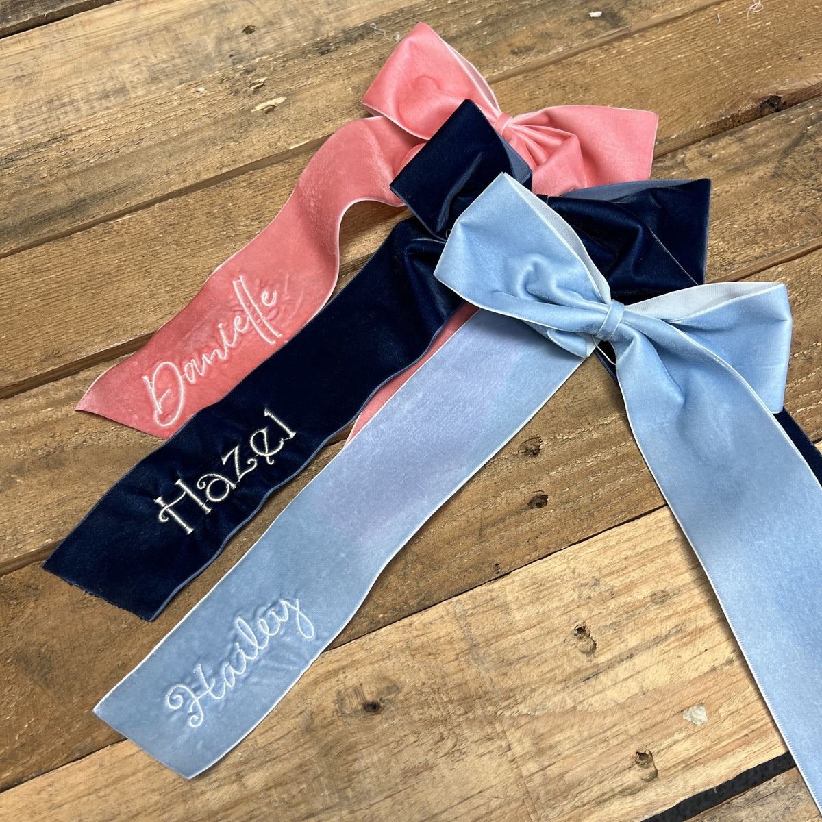 Personalized Velvet Ribbon Bow - Embroidered Name — Threadart.com