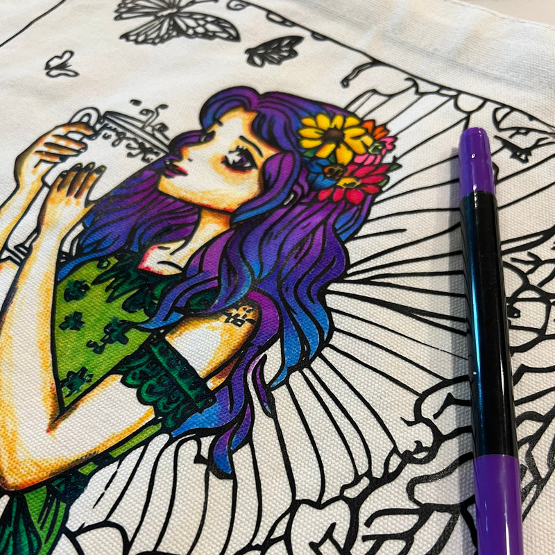 Color Your Own Tote Bag - Tea Fairy Design (Without Markers) - Threadart.com