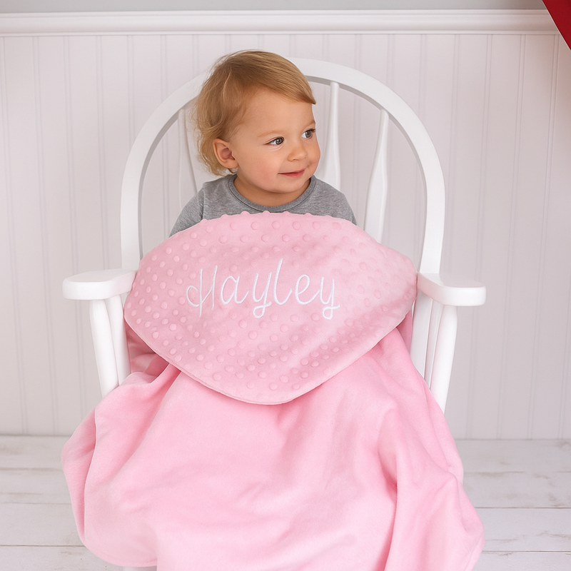 Personalized Soft Baby Blanket - Minky Ivory, Blue and Pink With Embroidery Name - Threadart.com