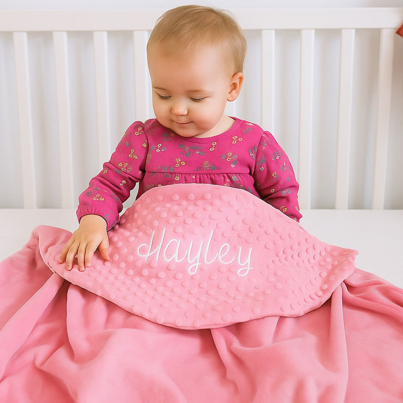 Personalized Soft Baby Blanket - Minky Ivory, Blue and Pink With Embroidery Name - Threadart.com