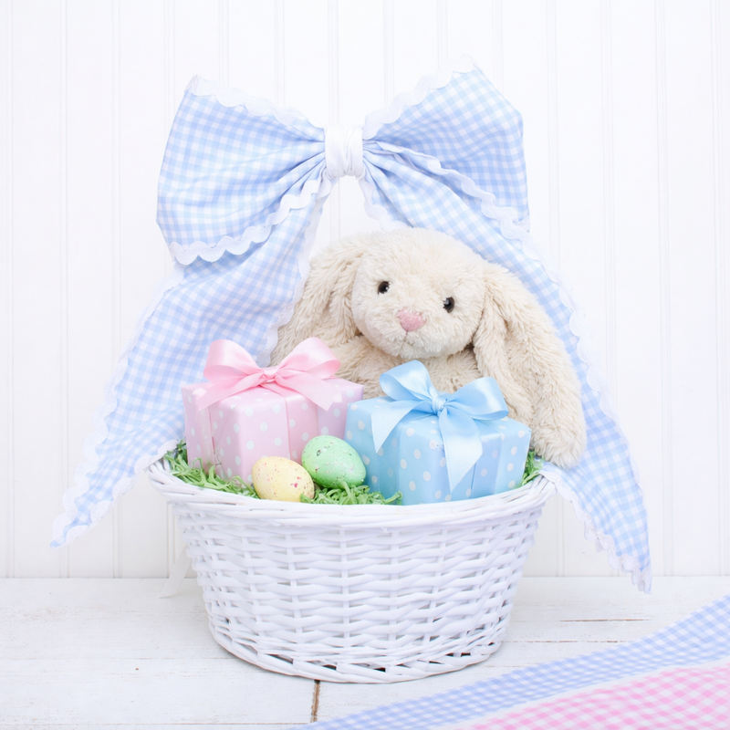 Personalized Easter Wreath Sash or Basket Bow - Embroidered Pink or Blue - Threadart.com