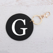 Personalized Initial Key Chain Bag Pendant - Pink, Ivory, or Black Circle For Travel, Bridesmaid Gift, Party Favor and More - Threadart.com