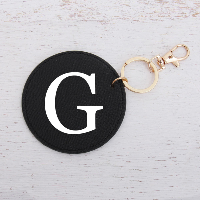 Personalized Initial Key Chain Bag Pendant - Pink, Ivory, or Black Circle For Travel, Bridesmaid Gift, Party Favor and More - Threadart.com