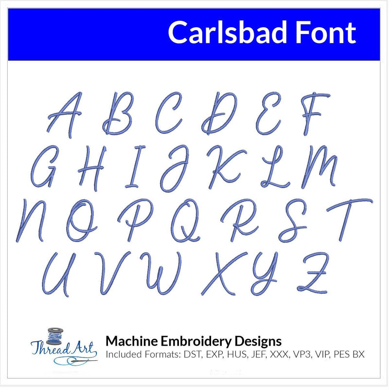 Carlsbad Font Machine Embroidery Design Set - Alphabet Letters Numbers BX Font - Download 9 Formats and 4 Sizes - Threadart.com