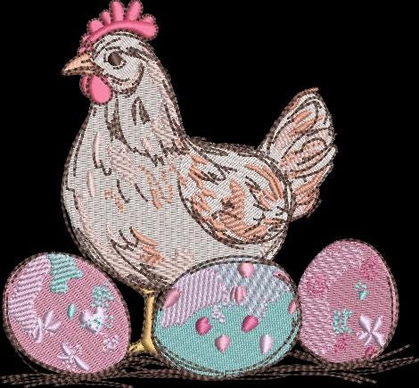 Easter Chicken With Eggs Embroidery Design Instant Download Cute - 3 Sizes - 8 Formats - ThreadArt - Threadart.com