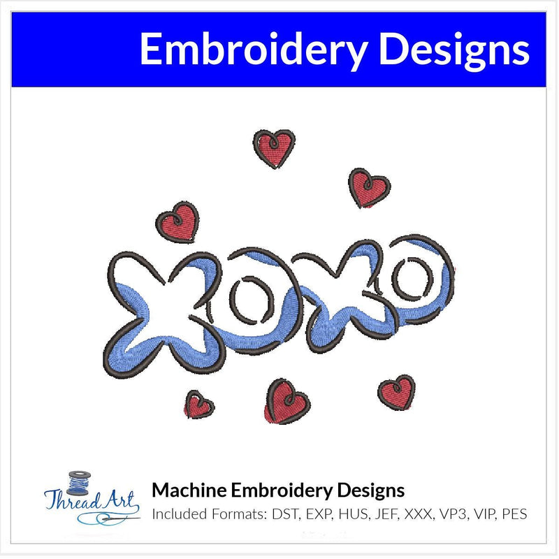 Valentine XOXO Sketch Machine Embroidery Design Instant Download - 5 Sizes - 8 Formats - ThreadArt - Threadart.com