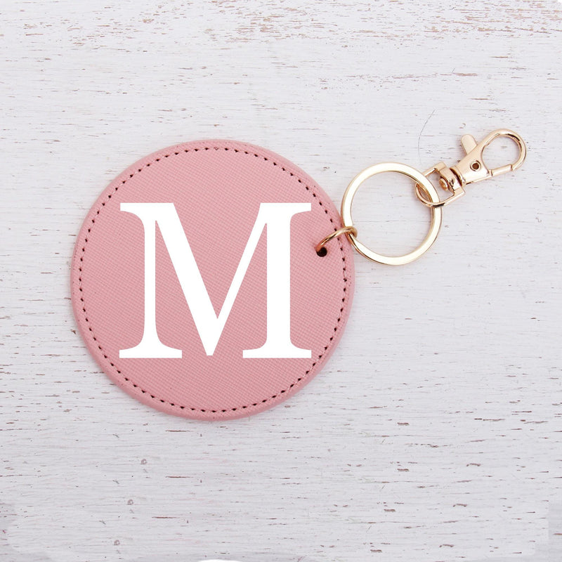 Personalized Initial Key Chain Bag Pendant - Pink, Ivory, or Black Circle For Travel, Bridesmaid Gift, Party Favor and More - Threadart.com