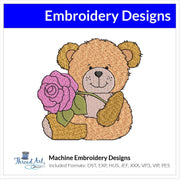 Adorable Valentine Bear with Flowers Machine Embroidery Design Instant Download - 3 Sizes - 8 Formats - ThreadArt - Threadart.com